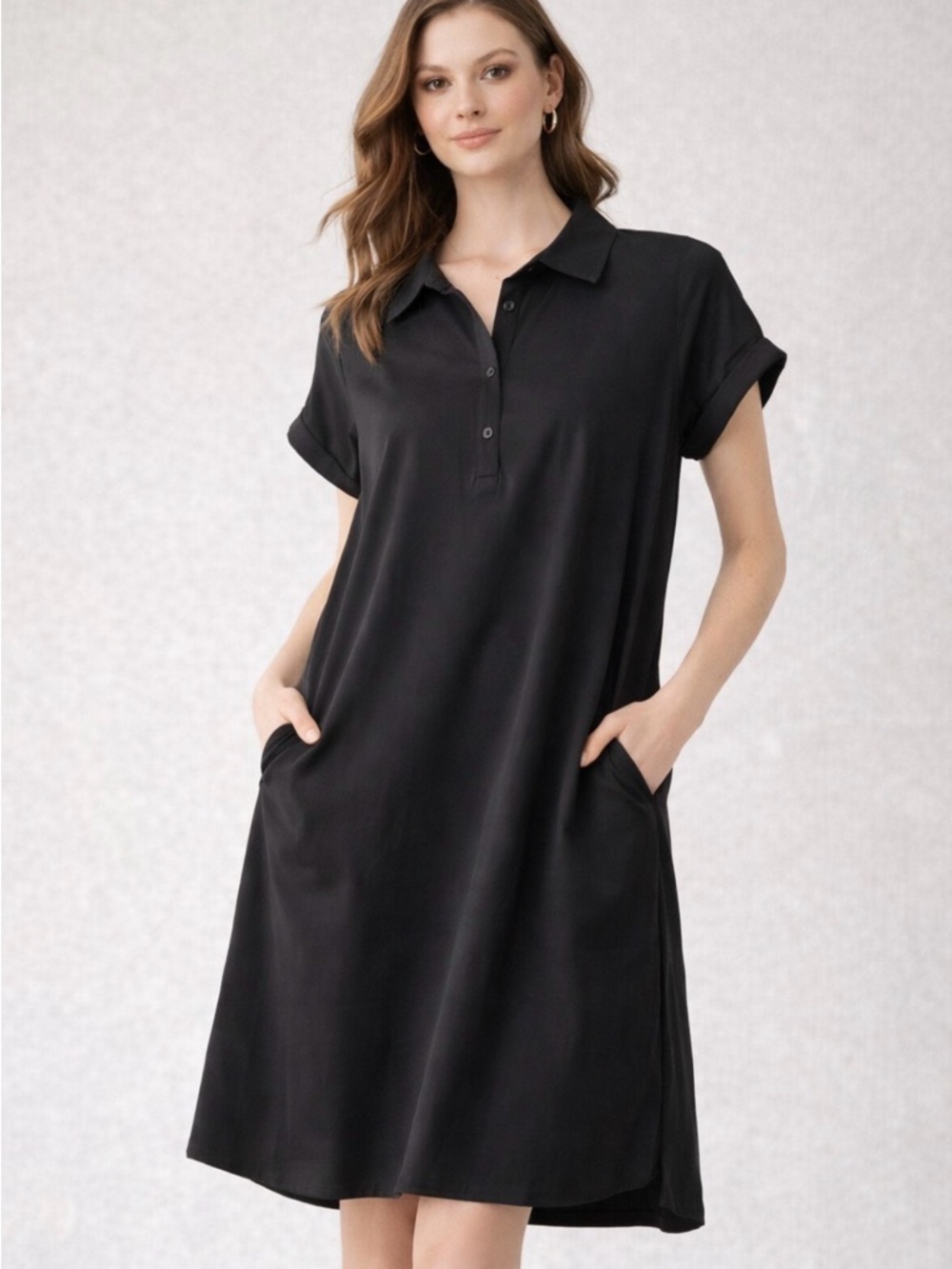 NWT HOTOUCH Black Shirt Dress Collared Short Sleeve Button Front Loose Fit XL